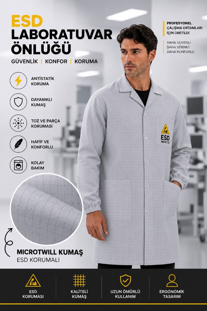 MICRO TWILL ESD laboratuvar önlüğü