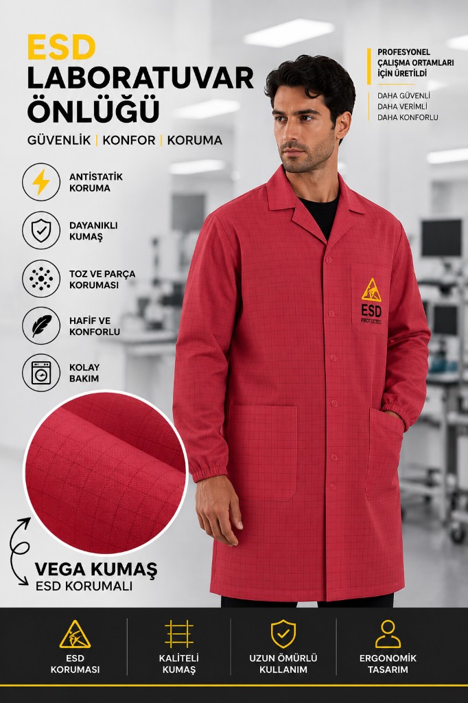 VEGA ESD laboratuvar önlüğü